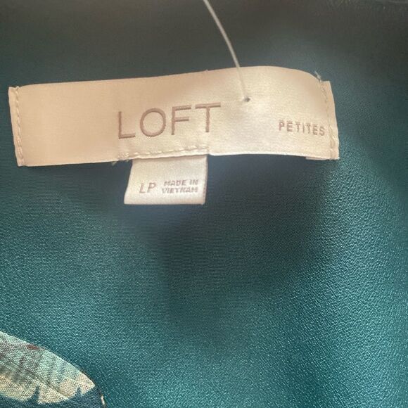 LOFT Teal Feather Pattern Long Sleeve Dress - Picture 8 of 8